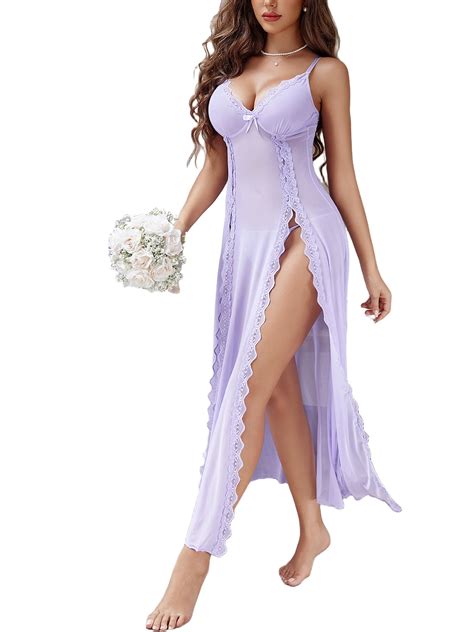 Sexyfree Lingerie For Women Babydoll Chemise Sexy Nightdress Deep V Neck Nightwear Side Split