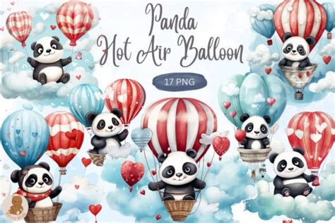 Panda Hot Air Balloon Sublimation Graphic By Bellybear Creative Fabrica