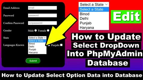 Dropdown Value Edit And Update In Mysql Database Php Tutorial In Hindi