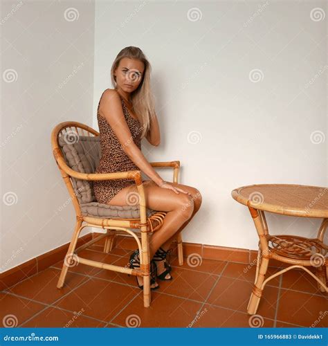 Close Up Beautiful Woman Portrait Model With Long Legs Stock Image