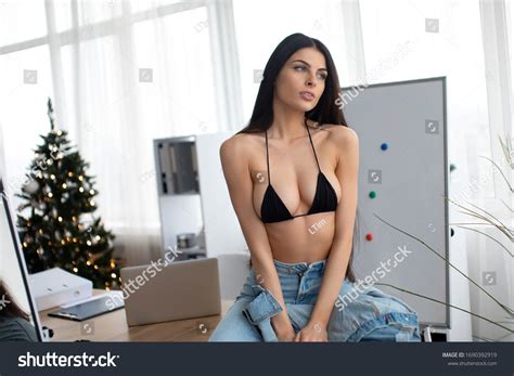 Sexy Brunette Beautiful Breasts Living Room Stock Photo Shutterstock