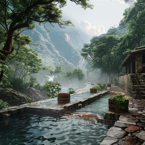 Forest Hot Tub Adventure Destination At Banos De Agua Santa Premium AI Generated Image