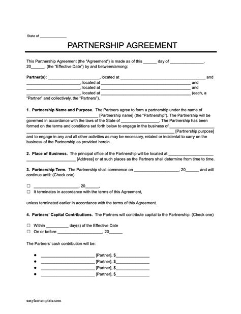Free Partnership Agreement Form - PDF | Word