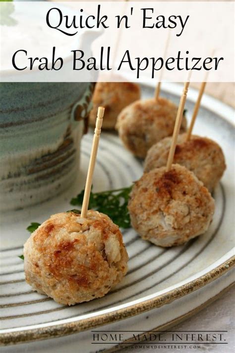 Crab Ball Appetizers On A Plate With Toothpicks In The Middle And Text