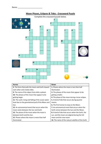 Moon Phases Eclipses And Tides Crossword Puzzle Worksheet Activity