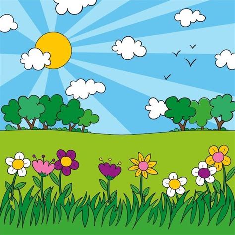 Hermoso Paisaje De Primavera Dibujado A Free Vector Freepik