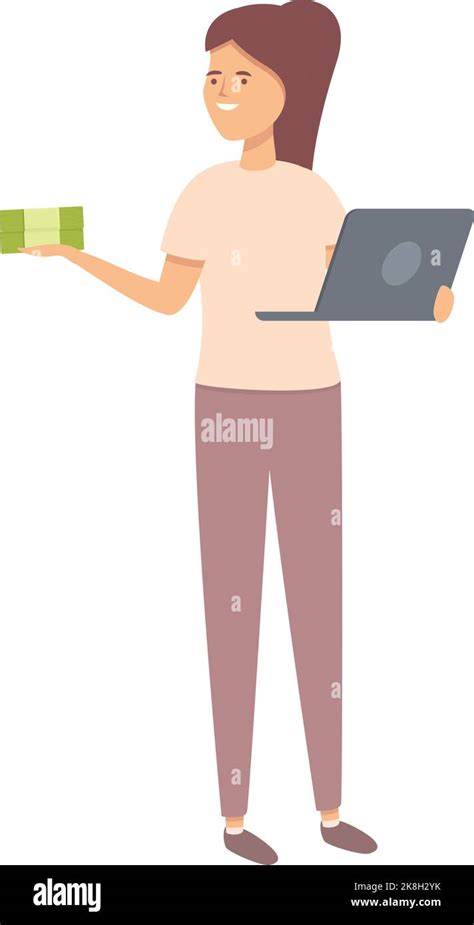 Laptop Save Money Icon Cartoon Vector Kid Finance Future Money Stock