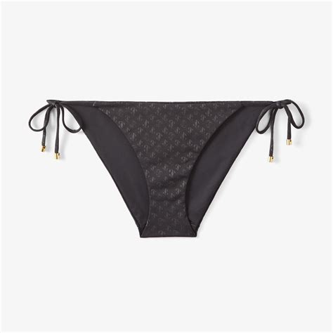 Black JC Monogram Print Regenerated Nylon And Lycra Triangle Bikini Brief AUBRIE Summer