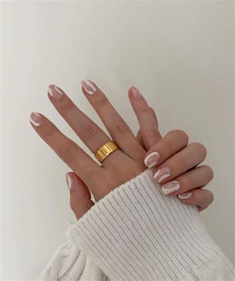 Nude Nails With White Details Abstract White Short Nails I Take You Haircuts Hairstyles