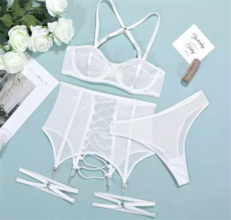 Sexy Red Sheer Satin Lingerie 4 Piece Lingerie Set Sheer Bra Etsy