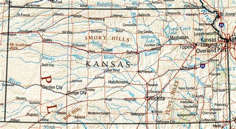 Mapa Físico De Kansas Tamaño Completo Ex