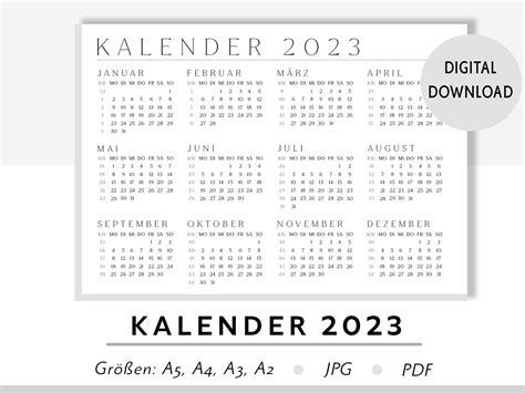 Kalender 2023 Digitale Vorlage Zum Ausdrucken Hellgrau Etsy Hong Kong