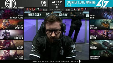 TSM Vs CLG 2020 LCS Spring Week 2 Day 3 Team SoloMid Vs Counter