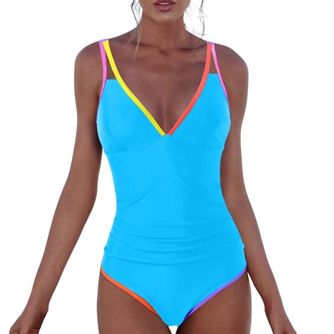 EHRWE Womens One Piece Swimsuit Women One Shoulder Bikini Swimsuit Sexy Irregular Solid Color