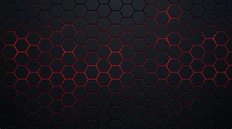 Abstract Dark Hexagon Pattern On Red Neon Background Technology Style