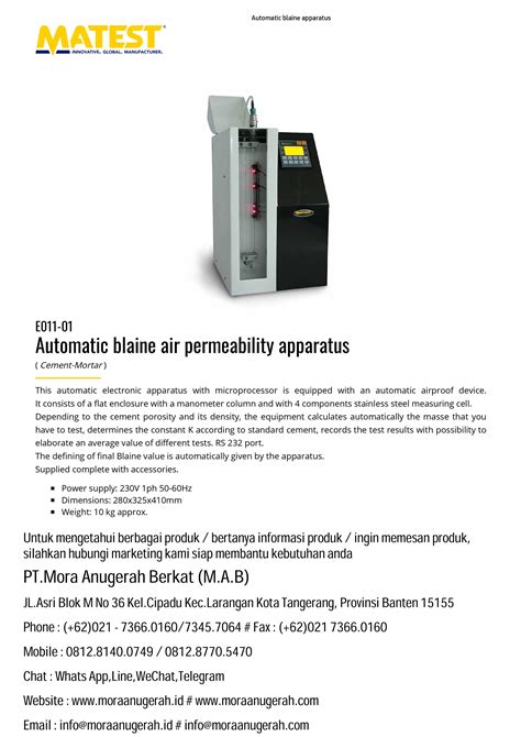 Matest Blaine Air Permeability Apparatus