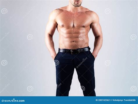 Athletic Guy Flexing Muscles Abdominal Muscle Man Abs Six Pack Guy With A Naked Torso Stock