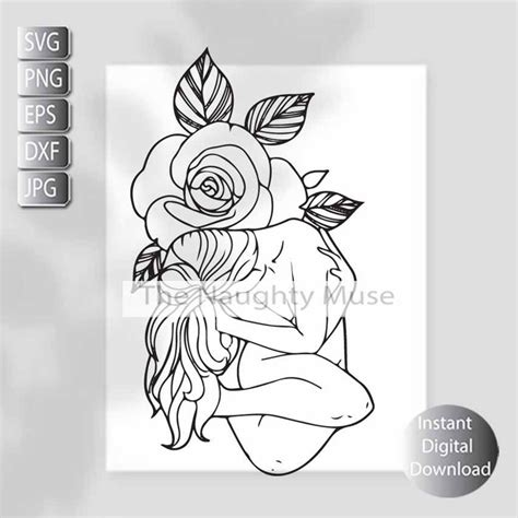 Floral Nude Woman Svg Goddess Nude Floral Woman Line Art Svg Png Eps Dfx Instant