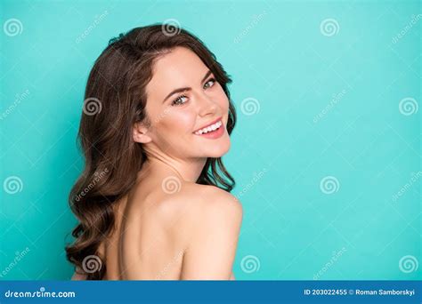 Closeup Profile Photo Of Beautiful Naked Lady Good Mood Curly Long Hairstyle Perfect Softness