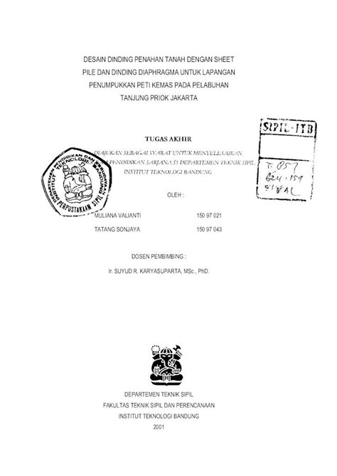 Pdf Desain Dinding Penahan Tanah Dengan Sheet Pile Digilibitbacid