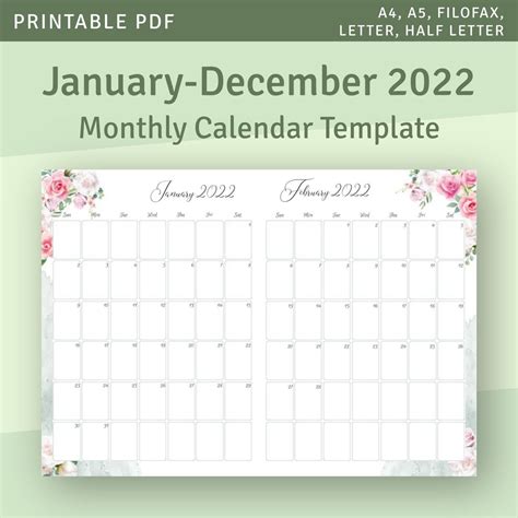 January December 2024 & 2025 Two Months on Page Calendar, Printable