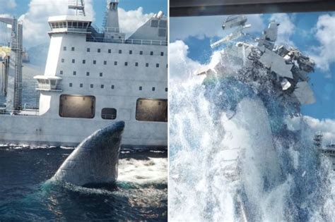 Clip shows 'extinct megalodon shark' attacking ship and breaking it in