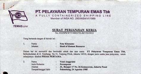 Contoh Surat Perjanjian Masa Percobaan Kerja Surat Lamaran Kerja