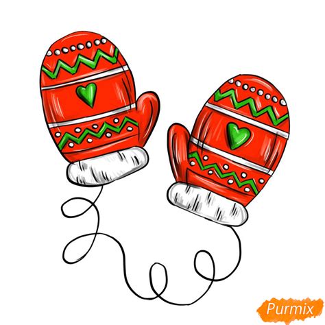 Как нарисовать варежки поэтапно 4 урока