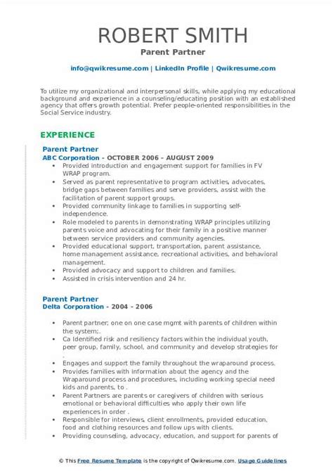 Parent Partner Resume Samples QwikResume