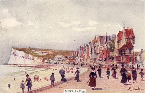 Carte Postale Ancienne Mers Les Bains La Plage Dessin Leteurtre Timbr E