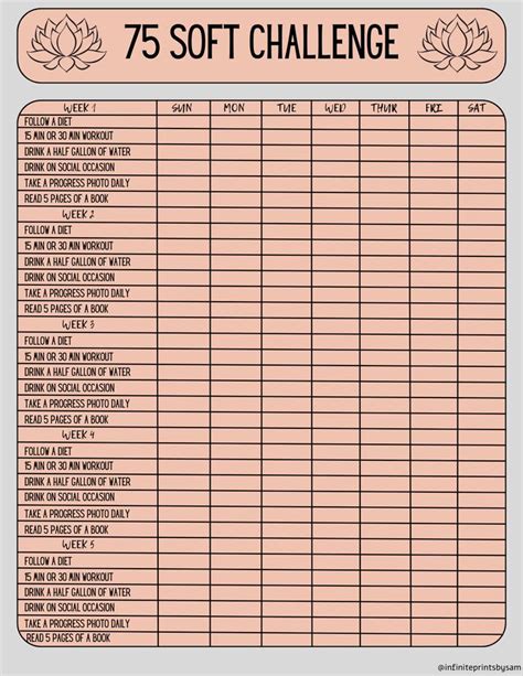 75 Soft Challenge Tracker For 11 Weeks Etsy 75 Hard Challenge