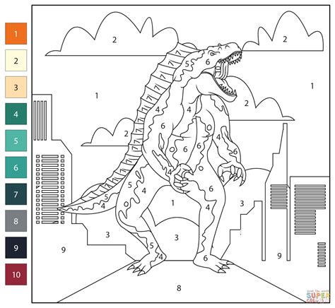 Godzilla Color by Number coloring page | Free Printable Coloring Pages