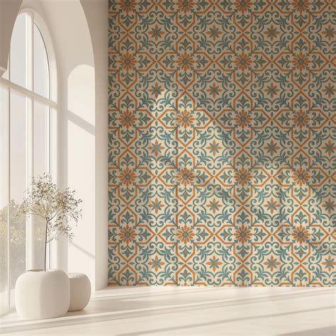 Talavera Wallpaper, Modern Moroccan Tile, Linen Color, Peel and Stick