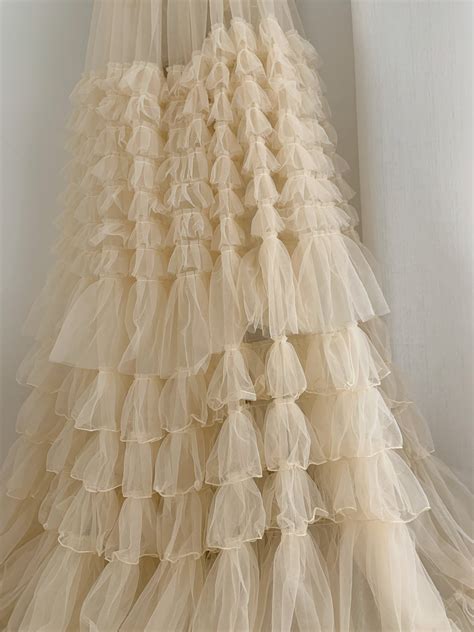 Yard Nude Pink Ruffled Fabric Wedding Dress Bridal Lace Etsy