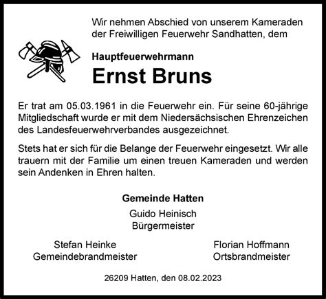 Traueranzeigen Von Ernst Bruns Nordwest Trauer De