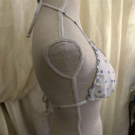 H M Bikini Top Floral Pattern Ruffle Trim Double Depop