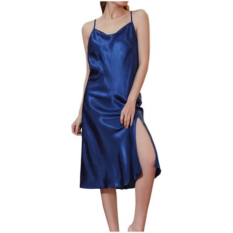 Taqqpue Women Silk Satin Nightgown Sexy Lace Chemise Lingerie Slip Midi Dress Long Sleepdress