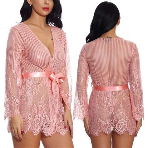 Nuisette Courte Sexy En Dentelle Transparente Et String Assorti Pour Femmes Lingerie Fine De