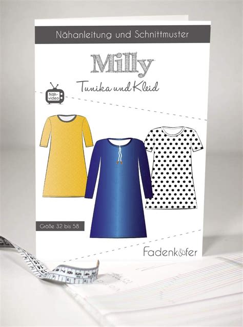 Amazon de Schnittmuster Fadenkäfer Milly Damen Tunika Kleid Gr 32 58