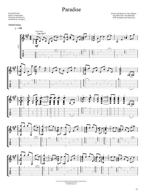 Acoustictrench Paradise Guitar Tab In A Major Download And Print