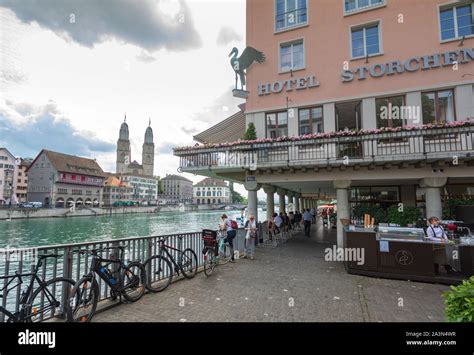 Storchen Zürich Hotel Near Limmat River In Zurich Switzerland Stock