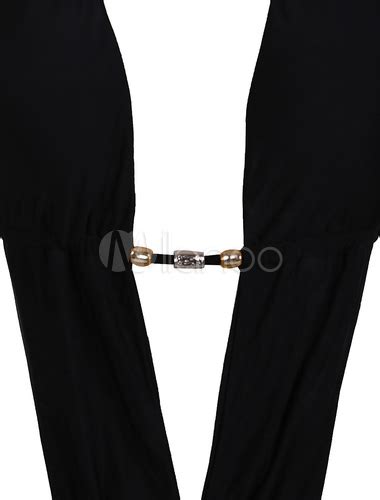 Adorable bikini d une pièce de plage en lycra spandex noir unicolore avec perles à dos décolleté