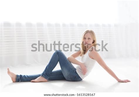 Beautiful Blonde Woman Jeans White Tshirt Stock Photo 1613528167 Shutterstock