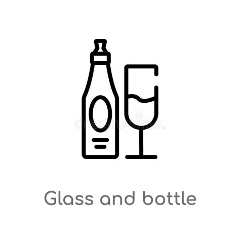 Outline Glass And Bottle Of Wine Vector Icon Isolated Black Simple Line Element Illustration