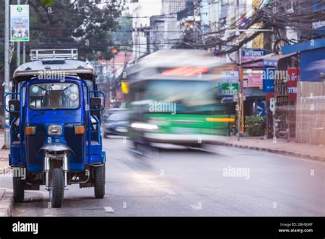 Laos Vientiane Downtown Traffic Dawn Stock Photo Alamy