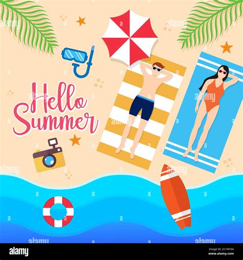 Summer Holiday On The Beach Vector Illustration Summer Vacation Vector