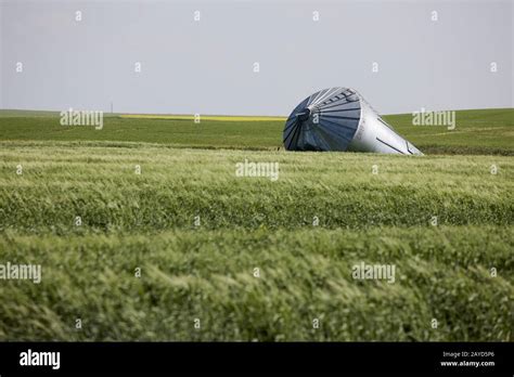Metal Grain Bin Damaged Stock Photo Alamy