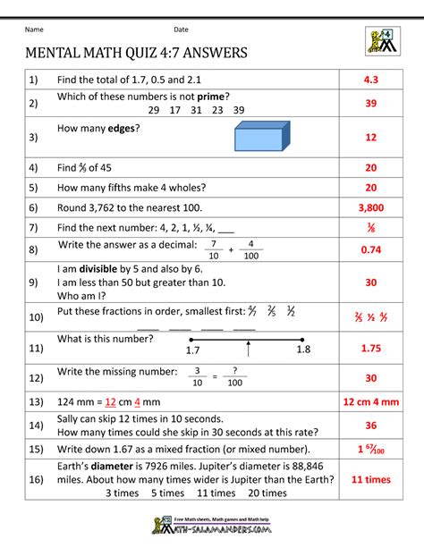 Mental Math 4th Grade