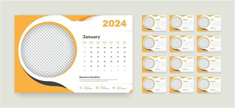 Simple Minimalist 12 Months Desk Calendar Template For 2024 With