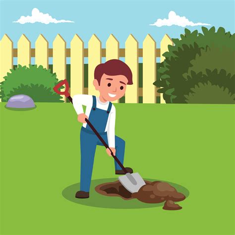ute  boy digging hole  shovel vector cartoon illustration